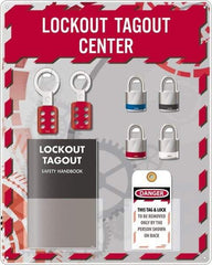 NMC - Equipped Acrylic Tag & Padlock/Hasp Station - 16" Wide x 20" High x 4" Deep, Red, White, Blue, Black - Benchmark Tooling