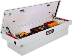 Jobox - 4 Compartment Crossover Truck Box - 70-1/8" Wide x 20-1/4" Deep x 14-1/4" High, Steel, White - Benchmark Tooling