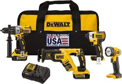 DeWALT - 20 Volt Cordless Tool Combination Kit - Includes 1/2" Brushless Hammerdrill, Brushless 1/4" Impact Driver, Brushless Reciprocating Saw & LED Worklight, Lithium-Ion Battery Included - Benchmark Tooling