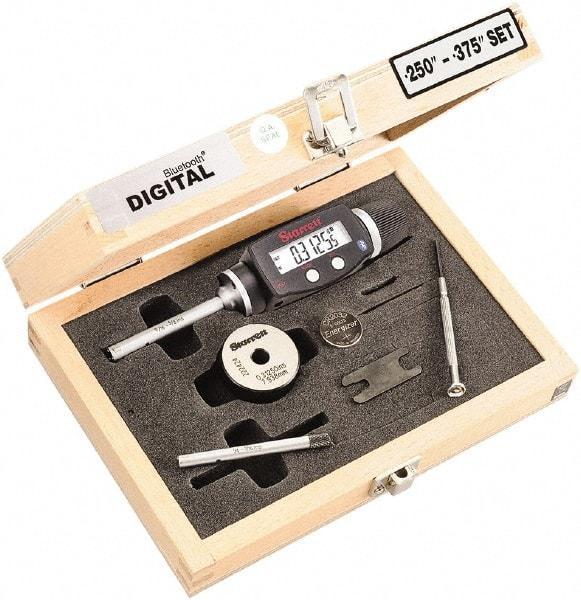 Starrett - 6 to 10mm, 58mm Gage Depth, 0.001mm Resolution, Friction Thimble, IP65 Electronic Inside Hole Micrometer Set - Accurate to 0.004mm, 1 Head, 2 Anvils, 1 Setting Ring, Data Output, Instant Inch/Millimeter Conversion - Benchmark Tooling