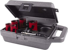 M.K. MORSE - 7 Piece, 7/8" to 1-1/2" Saw Diam, Mechanic's Hole Saw Kit - Bi-Metal, Toothed Edge, Pilot Drill Model No. MAPD301, Includes 2 Hole Saws - Benchmark Tooling