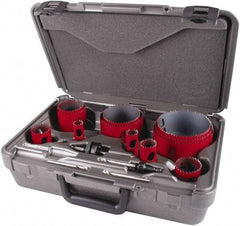 M.K. MORSE - 16 Piece, 3/4" to 4-1/2" Saw Diam, Plumber's Hole Saw Kit - Bi-Metal, Toothed Edge, Pilot Drill Model No. MAPD301, Includes 5 Hole Saws - Benchmark Tooling