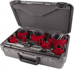 M.K. MORSE - 25 Piece, 3/4" to 4-3/4" Saw Diam, Contractor's Hole Saw Kit - Bi-Metal, Toothed Edge, Pilot Drill Model No. MAPD301, Includes 5 Hole Saws - Benchmark Tooling