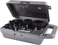 M.K. MORSE - 11 Piece, 3/4" to 2-1/2" Saw Diam, Hole Saw Kit - Carbide Grit, Gulleted Edge, Pilot Drill Model No. MAPD301, Includes 3 Hole Saws - Benchmark Tooling