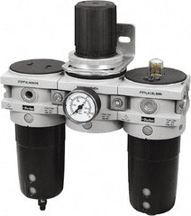 Parker - 3/4" NPT Port Heavy-Duty 3 Piece Filter-Regulator-Lubricator FRL Unit - Polypropylene Bowl, 340 SCFM, 254 Max psi, 13-1/2" High, Automatic Drain - Benchmark Tooling