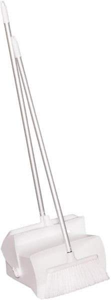 Remco - 14" Wide x 7-1/8" Deep x 47-1/2" High Upright Dustpan with Broom - Plastic Body, 37" Aluminum Handle, White - Benchmark Tooling