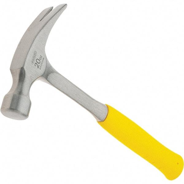 Stanley - 20 oz Head, Curved Claw Hammer - 12.91" OAL, Steel Head, 1.1" Face Diam, Smooth Face, Steel Handle with Grip - Benchmark Tooling