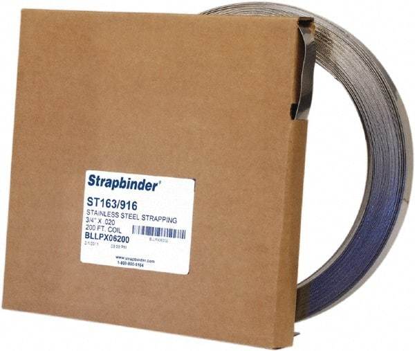 IDEAL TRIDON - Grade 304, Stainless Steel Banding Strap Roll - 5/8" Wide x 0.02" Thick - Benchmark Tooling