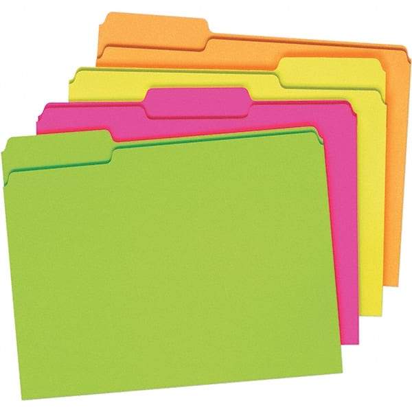 Pendaflex - 9-1/2 x 11-5/8", Letter Size, Assorted Glow, File Folders with Top Tab - 11 Point Stock, Assorted Tab Cut Location - Benchmark Tooling