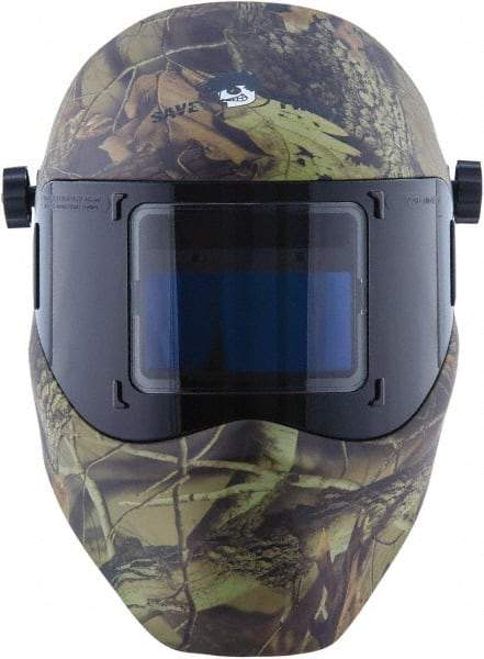 Save Phace - 3.82" Window Width x 1.85" Window Height, 4, 9 to 13 Shade Auto-Darkening Lens, Fixed Front Welding Helmet - Camouflage, Nylon Green Lens - Benchmark Tooling