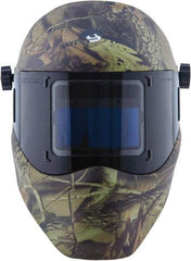 Save Phace - 3.82" Window Width x 1.85" Window Height, 4, 9 to 13 Shade Auto-Darkening Lens, Fixed Front Welding Helmet - Camouflage, Nylon Green Lens - Benchmark Tooling