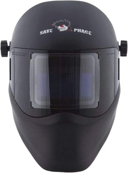 Save Phace - 3.82" Window Width x 1.85" Window Height, 4, 9 to 13 Shade Auto-Darkening Lens, Fixed Front Welding Helmet - Black, Nylon Green Lens - Benchmark Tooling