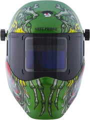 Save Phace - 3.82" Window Width x 1.85" Window Height, 4, 9 to 13 Shade Auto-Darkening Lens, Fixed Front Welding Helmet - Green/Blue/Yellow/Red, Nylon Green Lens - Benchmark Tooling