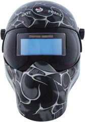 Save Phace - 3.62" Window Width x 1.42" Window Height, 3 to 10 Shade Auto-Darkening Lens, Fixed Front Welding Helmet - Black/Gray, Nylon Green Lens - Benchmark Tooling