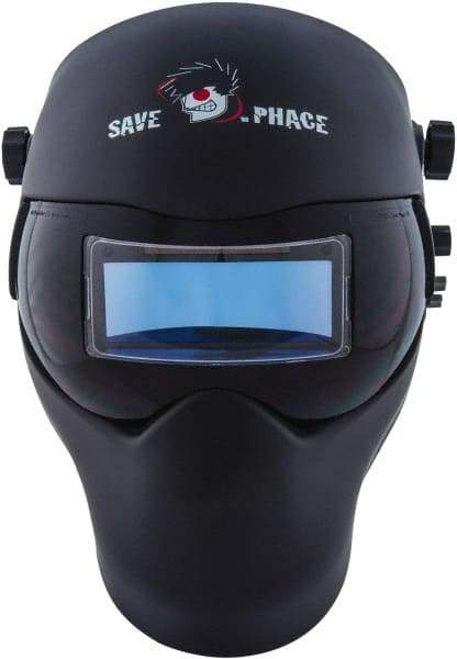 Save Phace - 3.74" Window Width x 1.38" Window Height, 4, 9 to 13 Shade Auto-Darkening Lens, Fixed Front Welding Helmet - Black, Nylon Green Lens - Benchmark Tooling