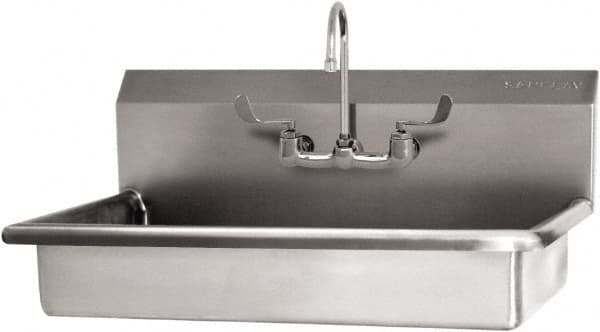 SANI-LAV - 27" Long x 16-1/2" Wide Inside, 1 Compartment, Grade 304 Stainless Steel (2) Person ADA Wash-Station with Manual Faucet - 16 Gauge, 30" Long x 20" Wide x 21-1/2" High Outside, 5-1/2" Deep - Benchmark Tooling