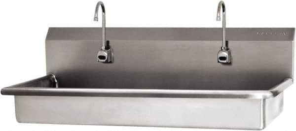 SANI-LAV - 45" Long x 16-1/2" Wide Inside, 1 Compartment, Grade 304 Stainless Steel (2) Person ADA Wash-Station with Electronic Faucet - 16 Gauge, 48" Long x 20" Wide x 21-1/2" High Outside, 5-1/2" Deep - Benchmark Tooling