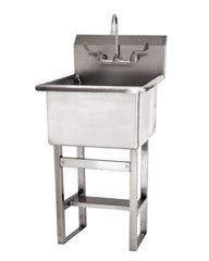 SANI-LAV - 24" Long x 24" Wide Inside, 1 Compartment, Grade 304 Stainless Steel Utility Sink AC Sensor - 14 Gauge, 27" Long x 27-1/2" Wide x 48" High Outside, 12" Deep - Benchmark Tooling