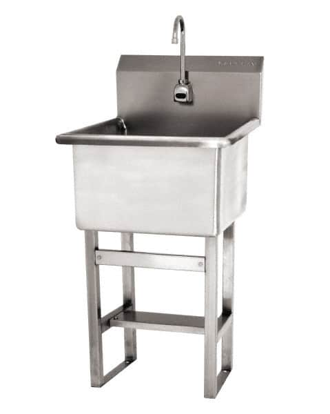 SANI-LAV - 24" Long x 24" Wide Inside, 1 Compartment, Grade 304 Stainless Steel ADA Hand Sink with Electronic Faucet - 14 Gauge, 27" Long x 27-1/2" Wide x 48" High Outside, 12" Deep - Benchmark Tooling