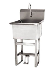 SANI-LAV - 24" Long x 24" Wide Inside, 1 Compartment, Grade 304 Stainless Steel Utility Sink Manual Faucet - 14 Gauge, 27" Long x 27-1/2" Wide x 48" High Outside, 12" Deep - Benchmark Tooling