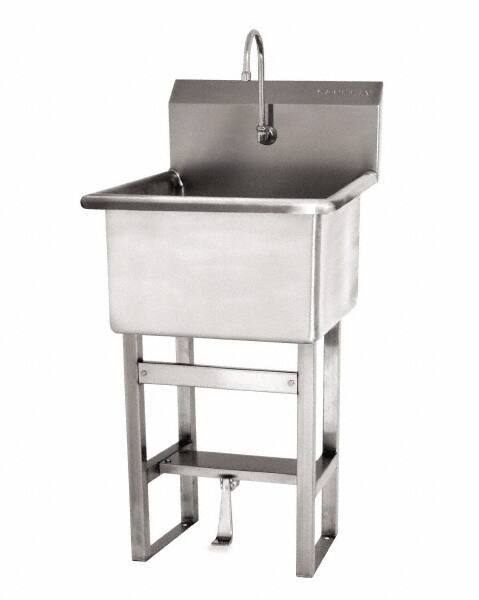 SANI-LAV - 24" Long x 24" Wide Inside, 1 Compartment, Grade 304 Stainless Steel Utility Sink Double Foot Pedal Valve - 14 Gauge, 27" Long x 27-1/2" Wide x 48" High Outside, 12" Deep - Benchmark Tooling