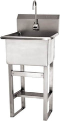 SANI-LAV - 18" Long x 18" Wide Inside, 1 Compartment, Grade 304 Stainless Steel Utility Sink Single Foot Pedal Valve - 14 Gauge, 21" Long x 20-1/2" Wide x 48" High Outside, 12" Deep - Benchmark Tooling