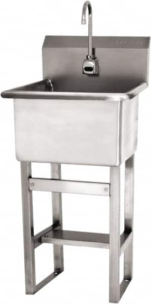 SANI-LAV - 18" Long x 18" Wide Inside, 1 Compartment, Grade 304 Stainless Steel Utility Sink - 14 Gauge, 21" Long x 20-1/2" Wide x 48" High Outside, 12" Deep - Benchmark Tooling