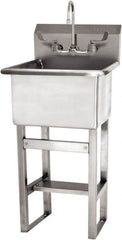 SANI-LAV - 18" Long x 18" Wide Inside, 1 Compartment, Grade 304 Stainless Steel Utility Sink Manual Faucet - 14 Gauge, 21" Long x 20-1/2" Wide x 48" High Outside, 12" Deep - Benchmark Tooling