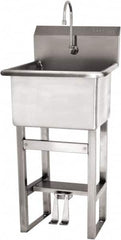 SANI-LAV - 18" Long x 18" Wide Inside, 1 Compartment, Grade 304 Stainless Steel Utility Sink Double Foot Pedal Valve - 14 Gauge, 21" Long x 20-1/2" Wide x 48" High Outside, 12" Deep - Benchmark Tooling