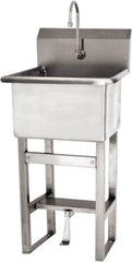 SANI-LAV - 18" Long x 18" Wide Inside, 1 Compartment, Grade 304 Stainless Steel Utility Sink Single Foot Pedal Valve - 14 Gauge, 21" Long x 20-1/2" Wide x 48" High Outside, 12" Deep - Benchmark Tooling