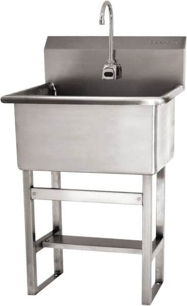 SANI-LAV - 22" Long x 16" Wide Inside, 1 Compartment, Grade 304 Stainless Steel Floor Mount Scrub Sink AC Sensor - 14 Gauge, 25" Long x 19-1/2" Wide x 46-1/2" High Outside, 10-1/2" Deep - Benchmark Tooling