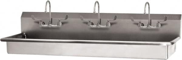 SANI-LAV - 65" Long x 16-1/2" Wide Inside, 1 Compartment, Grade 304 Stainless Steel (2) Person Wash-Station with Electronic Faucet - 16 Gauge, 68" Long x 20" Wide x 21-1/2" High Outside, 5-1/2" Deep - Benchmark Tooling