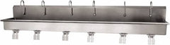 SANI-LAV - 117" Long x 16-1/2" Wide Inside, 1 Compartment, Grade 304 Stainless Steel (6) Person Wash-Station with Double Foot Valves - 16 Gauge, 120" Long x 20" Wide x 18" High Outside, 8" Deep - Benchmark Tooling