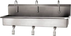 SANI-LAV - 57" Long x 16-1/2" Wide Inside, 1 Compartment, Grade 304 Stainless Steel (3) Person Wash-Station with Single Foot Valves - 16 Gauge, 60" Long x 20" Wide x 18" High Outside, 8" Deep - Benchmark Tooling