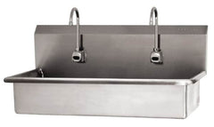 SANI-LAV - 37" Long x 16-1/2" Wide Inside, 1 Compartment, Grade 304 Stainless Steel (2) Person Wash-Station with Electronic Faucet - 16 Gauge, 40" Long x 20" Wide x 18" High Outside, 8" Deep - Benchmark Tooling