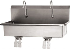 SANI-LAV - 37" Long x 16-1/2" Wide Inside, 1 Compartment, Grade 304 Stainless Steel (2) Person Wash-Station with Double Foot Valves - 16 Gauge, 40" Long x 20" Wide x 18" High Outside, 8" Deep - Benchmark Tooling