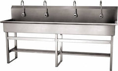 SANI-LAV - 77" Long x 16-1/2" Wide Inside, 1 Compartment, Grade 304 Stainless Steel (4) Person Wash-Station with Electronic Faucet - 16 Gauge, 80" Long x 20" Wide x 45" High Outside, 8" Deep - Benchmark Tooling