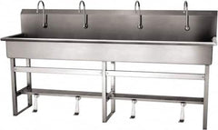 SANI-LAV - 77" Long x 16-1/2" Wide Inside, 1 Compartment, Grade 304 Stainless Steel (5) Person Wash-Station with Single Foot Valves - 16 Gauge, 80" Long x 20" Wide x 45" High Outside, 8" Deep - Benchmark Tooling