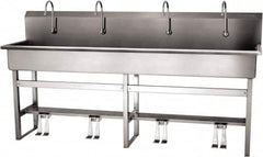 SANI-LAV - 77" Long x 16-1/2" Wide Inside, 1 Compartment, Grade 304 Stainless Steel (5) Person Wash-Station with Double Foot Valves - 16 Gauge, 80" Long x 20" Wide x 45" High Outside, 8" Deep - Benchmark Tooling