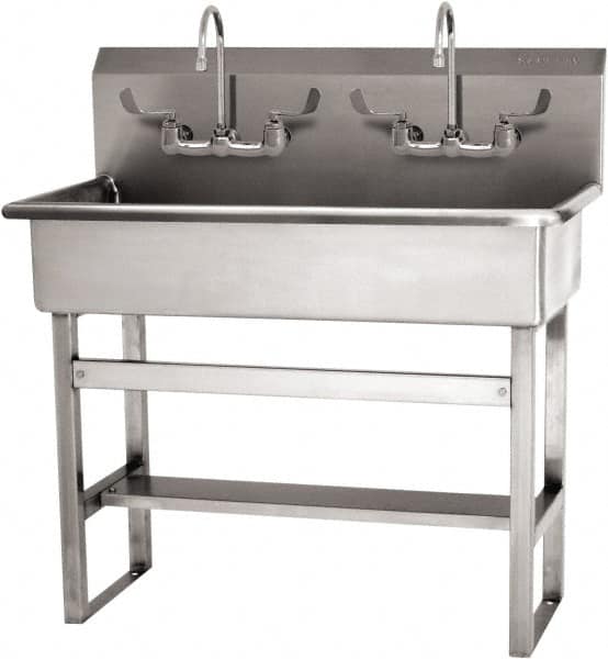 SANI-LAV - 37" Long x 16-1/2" Wide Inside, 1 Compartment, Grade 304 Stainless Steel (3) Person Wash-Station with Manual Faucet - 16 Gauge, 40" Long x 20" Wide x 45" High Outside, 8" Deep - Benchmark Tooling