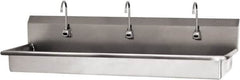 SANI-LAV - 65" Long x 16-1/2" Wide Inside, 1 Compartment, Grade 304 Stainless Steel (3) Person ADA Wash-Station with Electronic Faucet - 16 Gauge, 68" Long x 20" Wide x 21-1/2" High Outside, 5-1/2" Deep - Benchmark Tooling