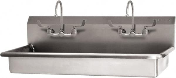 SANI-LAV - 45" Long x 16-1/2" Wide Inside, 1 Compartment, Grade 304 Stainless Steel (3) Person ADA Wash-Station with Manual Faucet - 16 Gauge, 48" Long x 20" Wide x 21-1/2" High Outside, 5-1/2" Deep - Benchmark Tooling