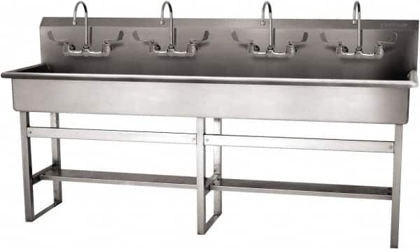 SANI-LAV - 77" Long x 16-1/2" Wide Inside, 1 Compartment, Grade 304 Stainless Steel (5) Person Wash-Station with Manual Faucet - 16 Gauge, 80" Long x 20" Wide x 45" High Outside, 8" Deep - Benchmark Tooling