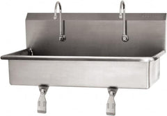 SANI-LAV - 37" Long x 16-1/2" Wide Inside, 1 Compartment, Grade 304 Stainless Steel (2) Person Wash-Station with Single Foot Valves - 16 Gauge, 40" Long x 20" Wide x 18" High Outside, 8" Deep - Benchmark Tooling