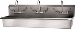 SANI-LAV - 57" Long x 16-1/2" Wide Inside, 1 Compartment, Grade 304 Stainless Steel (3) Person Wash-Station with Manual Faucet - 16 Gauge, 60" Long x 20" Wide x 18" High Outside, 8" Deep - Benchmark Tooling