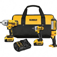 DeWALT - 20 Volt Cordless Tool Combination Kit - Includes 1/2" Impact Wrench, 3/8" Impact Wrench & Handheld Light, Lithium-Ion Battery Included - Benchmark Tooling