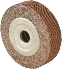 Camel Grinding Wheels - 6" Diam, 60 Grit Aluminum Oxide Unmounted Flap Wheels - 1" Hole, 1" Wide, Coated, Medium Grade, 5,000 Max RPM, X/Y Weighted Cloth Backing - Benchmark Tooling