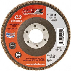 Camel Grinding Wheels - 60 Grit, 7" Disc Diam, 7/8" Center Hole, Type 29 Ceramic Flap Disc - 8,600 Max RPM, Polyester Backing, Arbor Attaching System, Coated - Benchmark Tooling