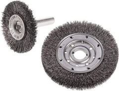 Camel Grinding Wheels - 2-1/2" OD, 1/4" Shank Diam, Crimped Steel Wheel Brush - 2-1/2" Face Width, 1/2" Trim Length, 0.014" Filament Diam - Benchmark Tooling