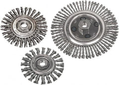 Camel Grinding Wheels - 4" OD, 5/8-11 Arbor Hole, Knotted Steel Wheel Brush - 4" Face Width, 7/8" Trim Length, 0.014" Filament Diam - Benchmark Tooling